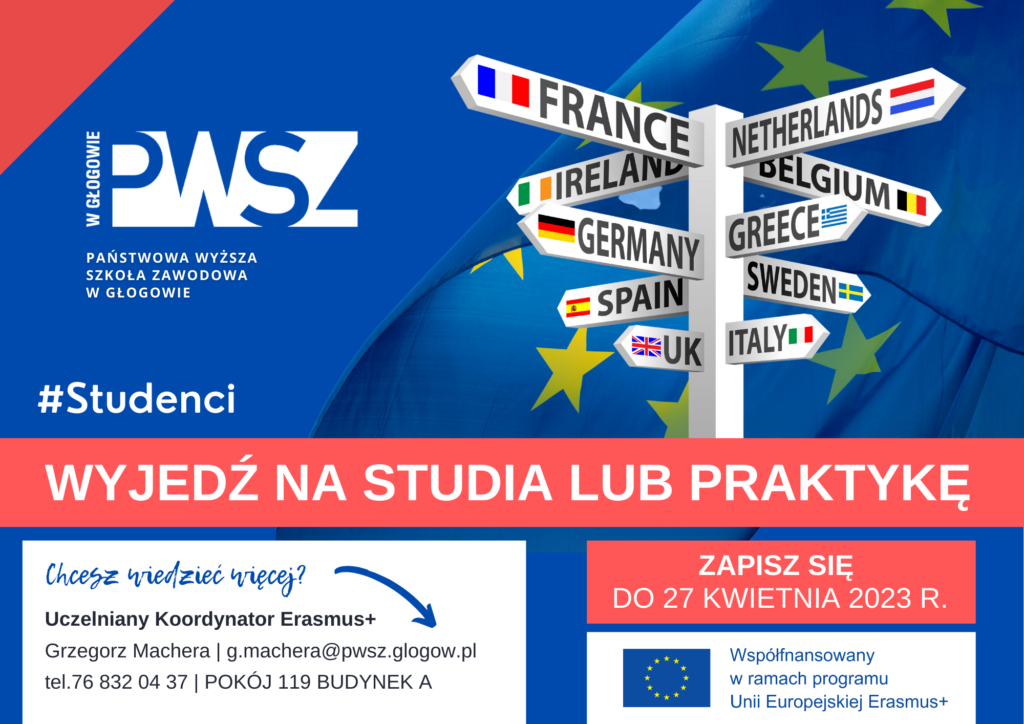 plakat (rekrutacja studentów do programu Erasmus+)